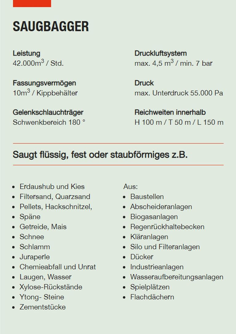 Saugbagger Bonn - Technische Daten Saugbagger